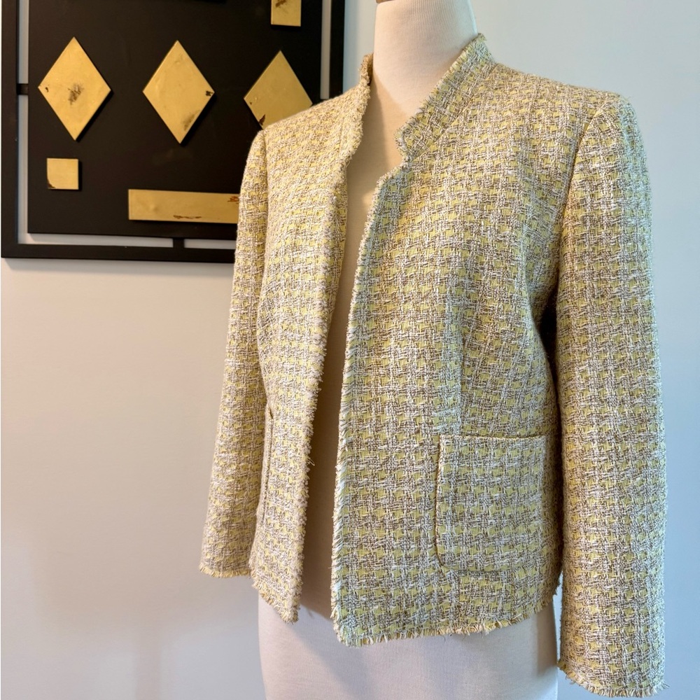 Ann Taylor Cream and Yellow Blazer with Structured Silhouette